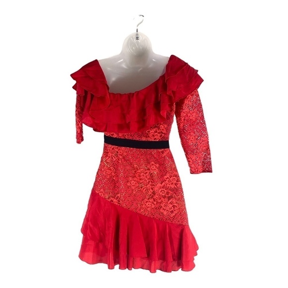 For Love & Lemons Red Lace Chianti Off Shoulder Ruffle Dress SZ S - Picture 6 of 7
